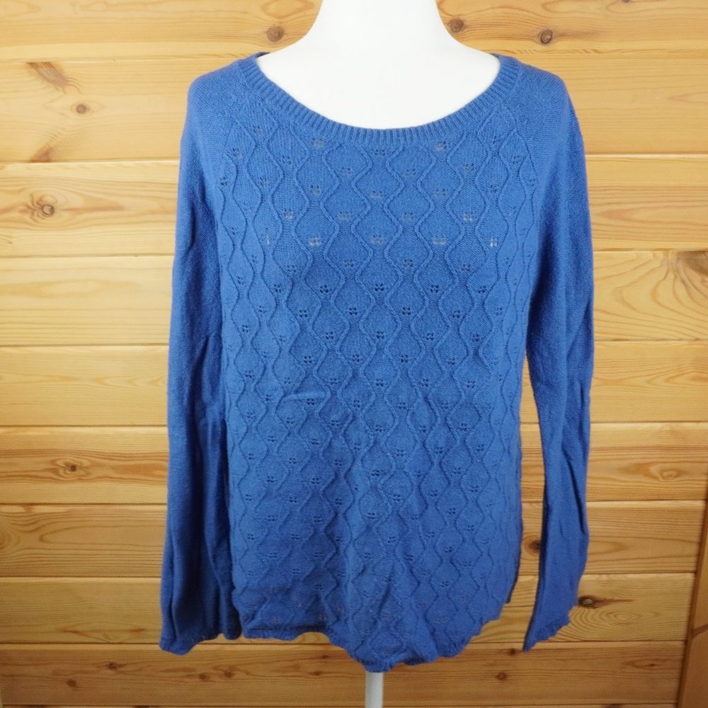Loft Blue Knit Scalloped Hem‎ Sweater Size Medium